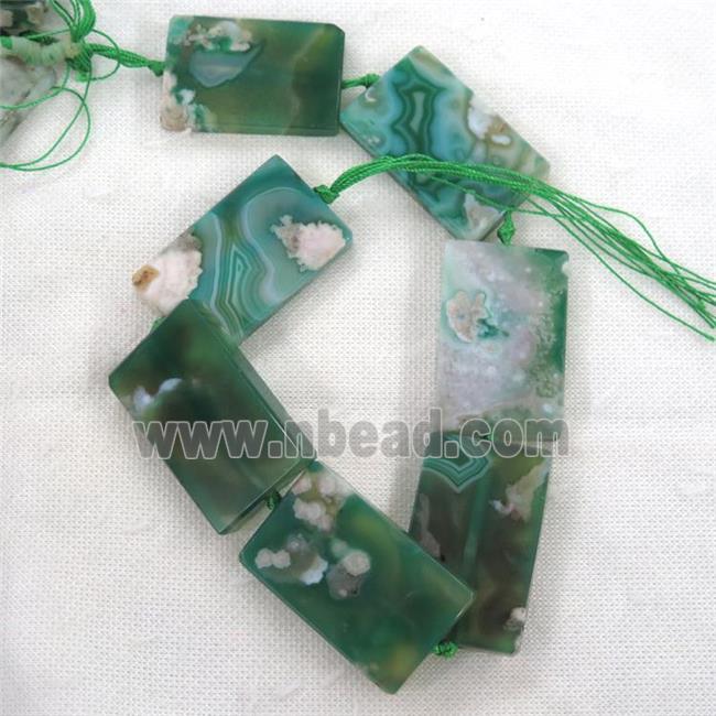 green Cherry Agate beads, rectangle