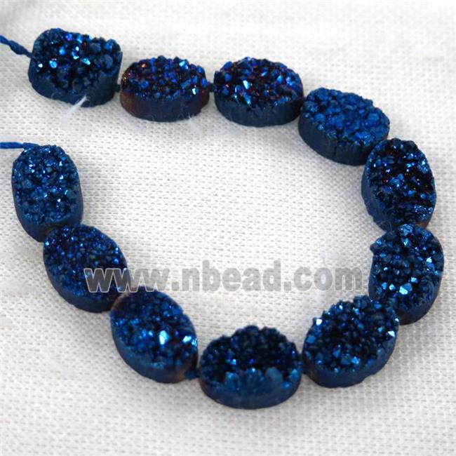 blue druzy quartz beads, oval