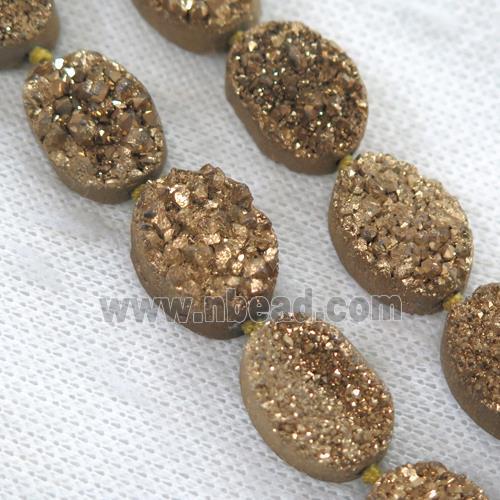 gold druzy quartz beads, oval