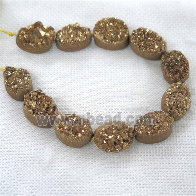 gold druzy quartz beads, oval