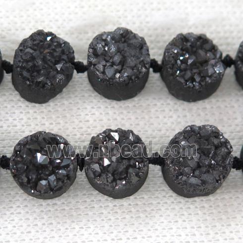 black druzy quartz beads, circle