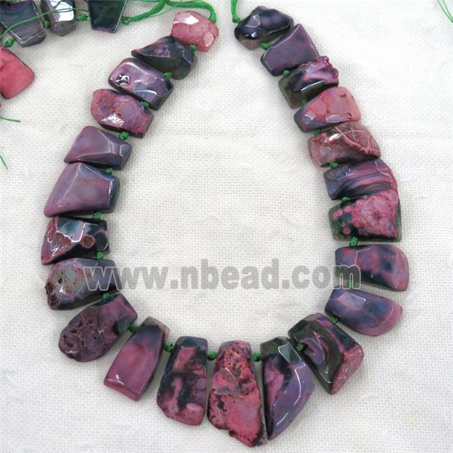 pink rock agate collar beads, graduated, trapezia