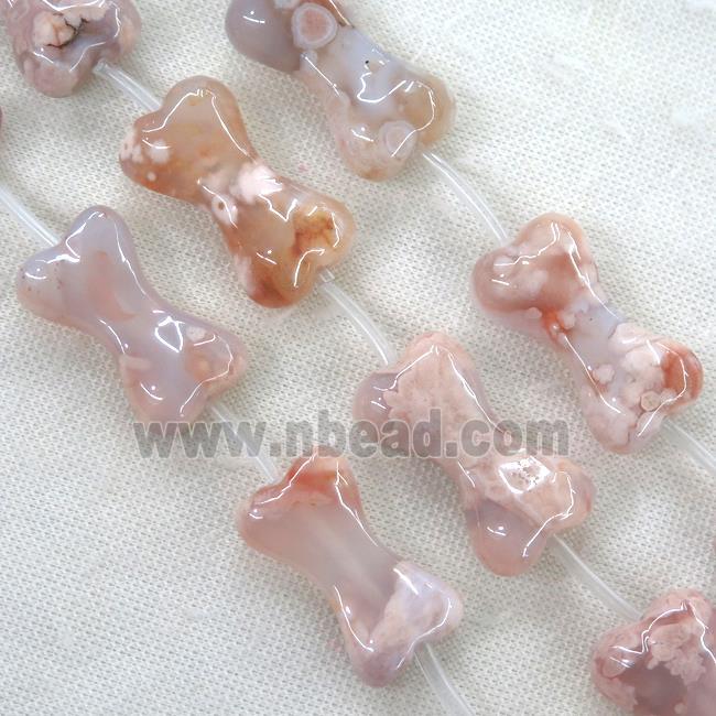 pink cherry Agate beads, Dog-Bone