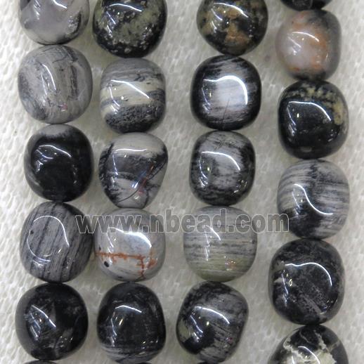 black Silver Leaf Jasper beads, freeform