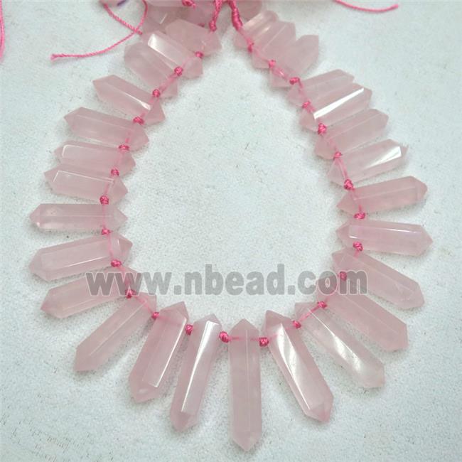 Rose Quartz bullet beads, top-drilled