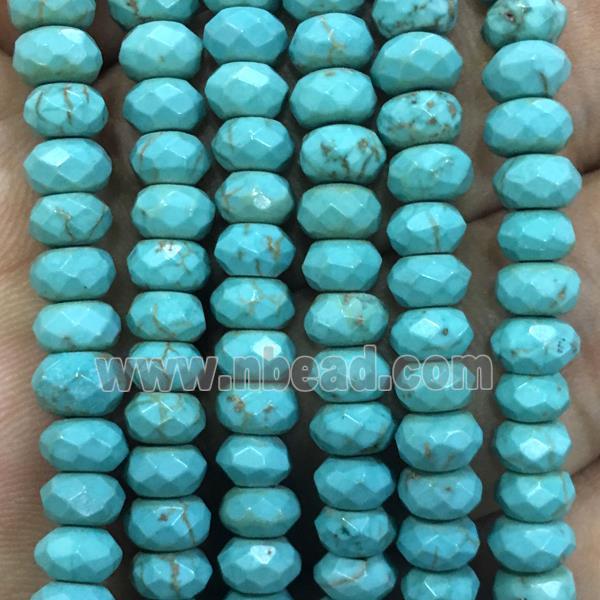 turquoise bead, faceted rondelle