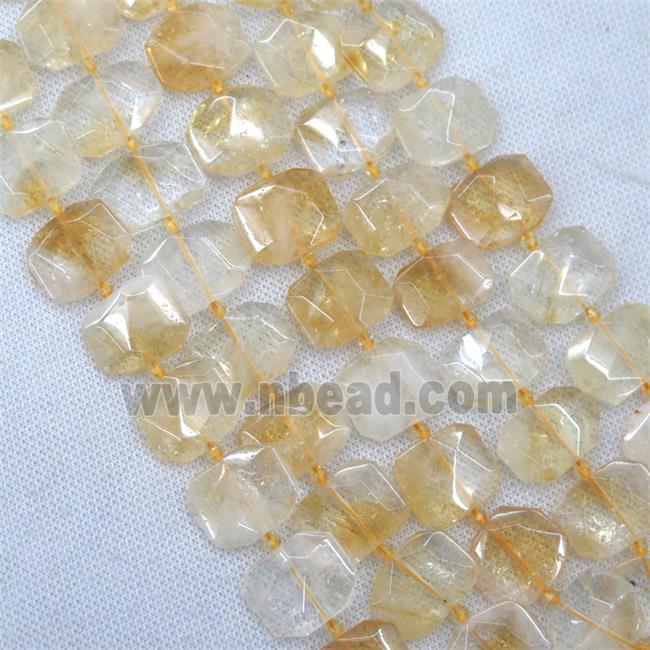 yellow Citrine beads, faceted rectangle