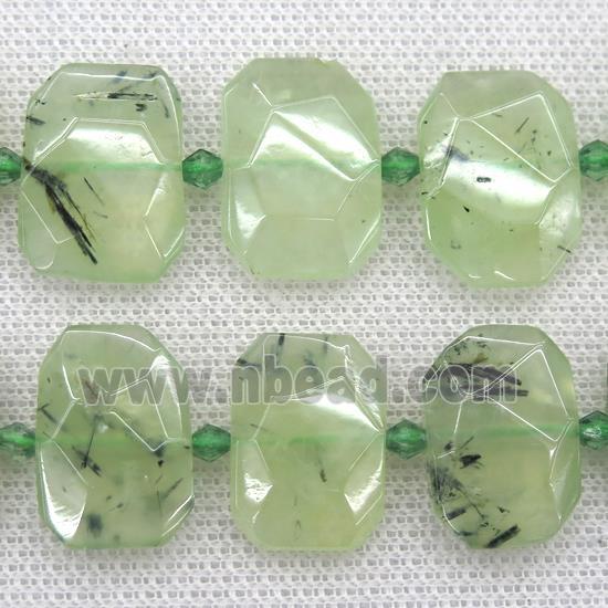 green Prehnite beads, faceted rectangle