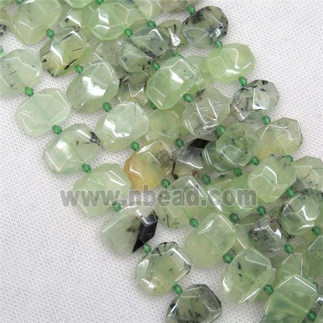 green Prehnite beads, faceted rectangle