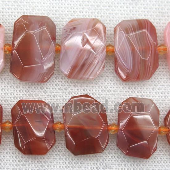 red agate beads, faceted rectangle