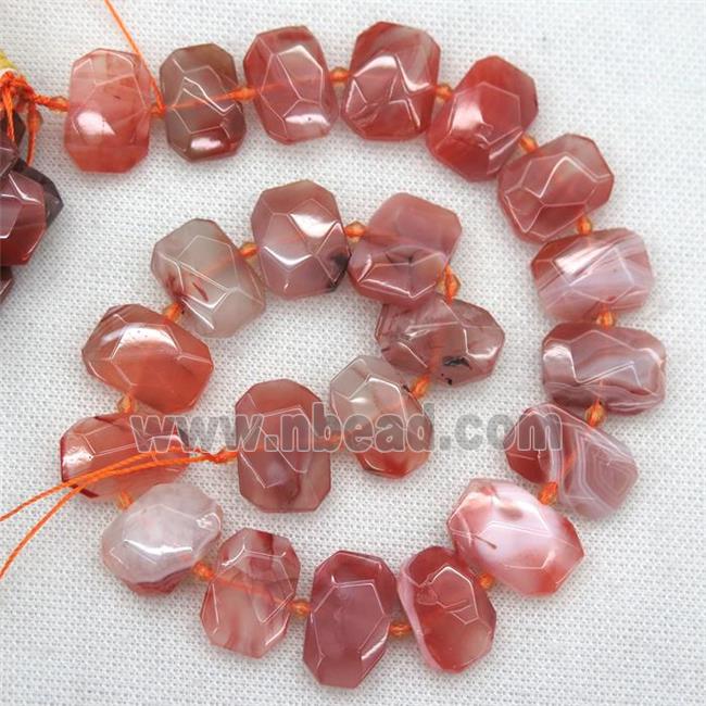 red agate beads, faceted rectangle