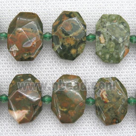 green Rhyolite beads, faceted rectangle