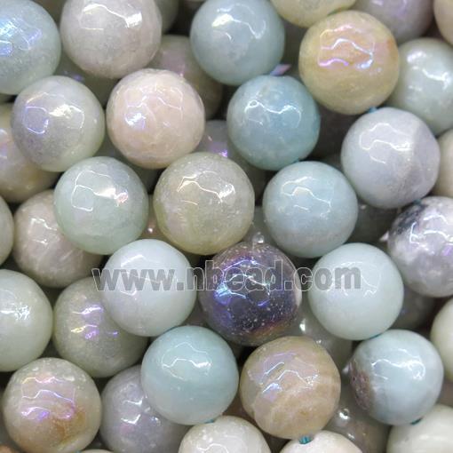 faceted round Chinese Amazonite beads, ab-color electroplated