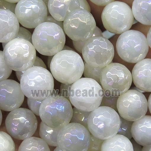 faceted round White MoonStone beads with AB-color electroplated