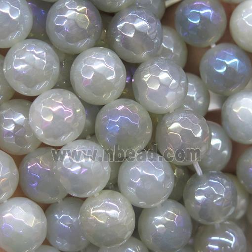 faceted round Gray MoonStone beads with AB-color electroplated