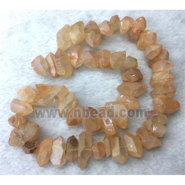 clear quartz bead, freeform, gold champagne AB color plated
