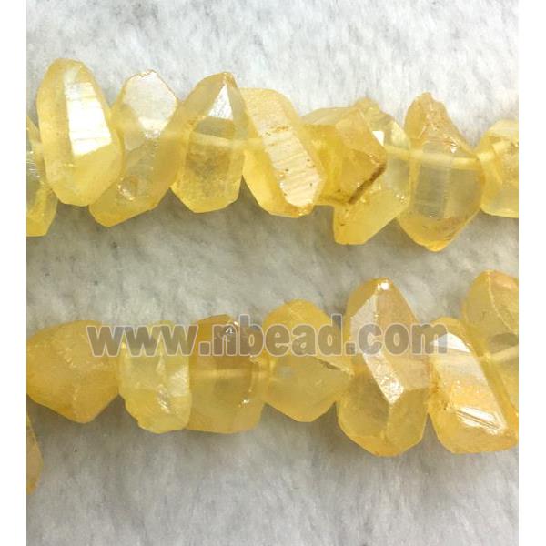 clear quartz bead, freeform, golden AB color plated