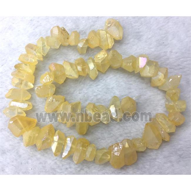 clear quartz bead, freeform, golden AB color plated
