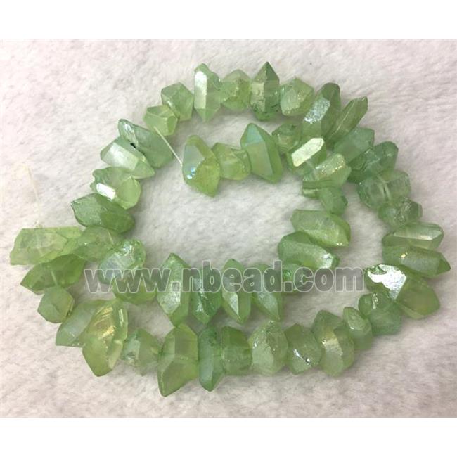 clear quartz beads, freeform, green AB color plated