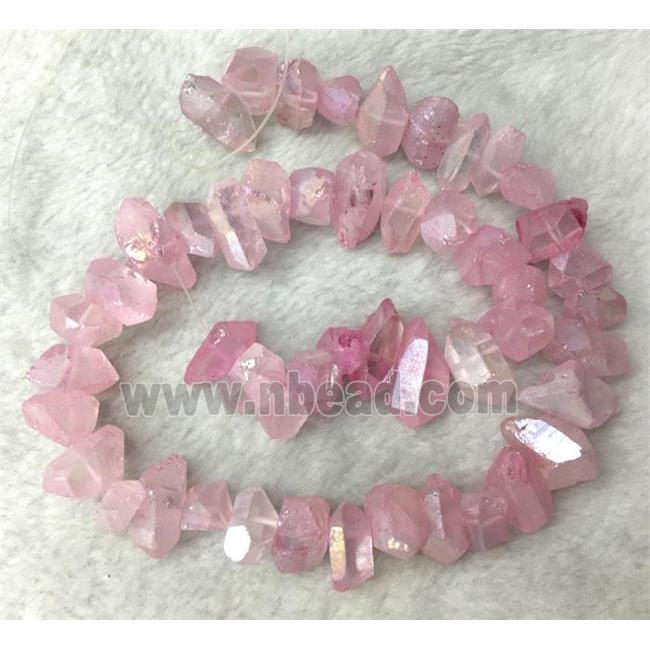 clear quartz beads, freeform, pink AB color plated