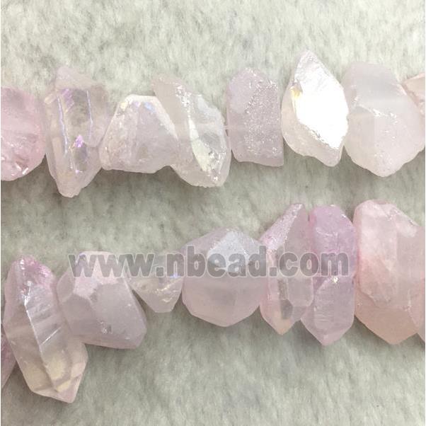 clear quartz bead, freeform, pink AB color plated