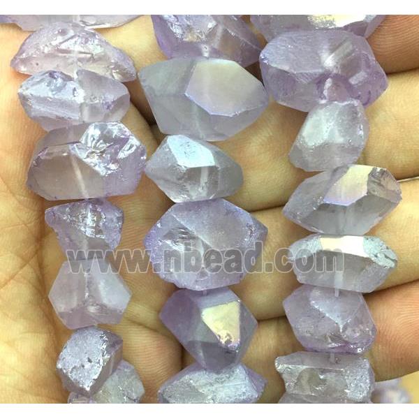 clear quartz beads, freeform, purple AB color plated
