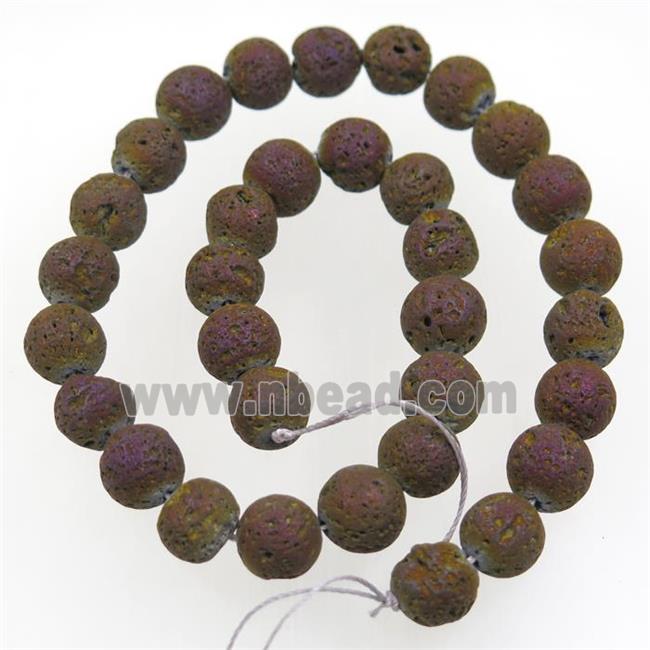 round Lava stone beads, purple electroplated