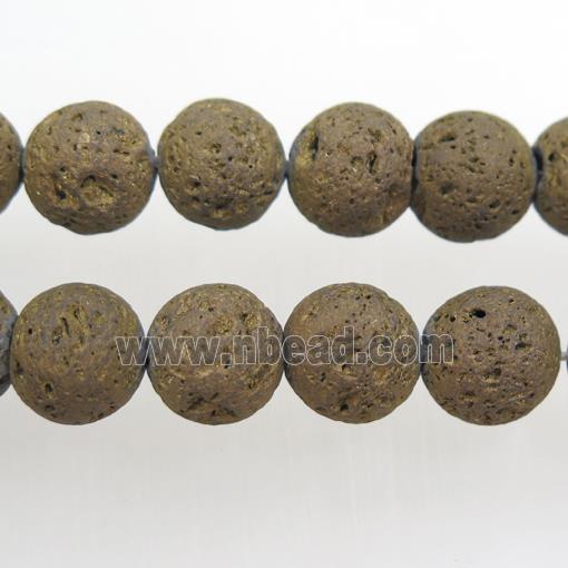 round Lava rock beads, antique bronze electroplated