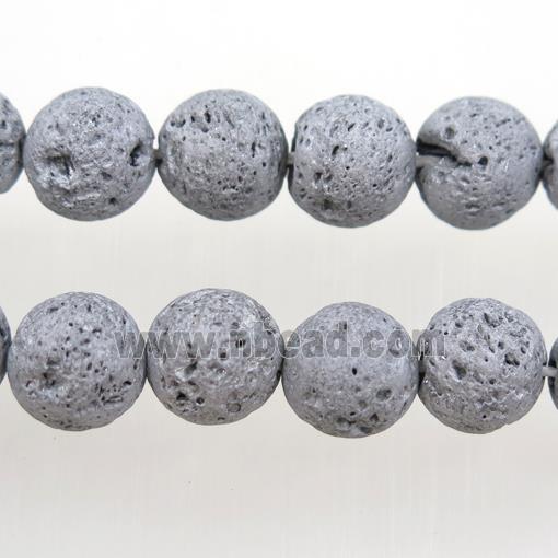 round Lava stone beads, silver electroplated