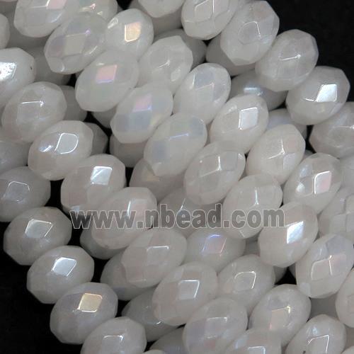 faceted rondelle White Jasper beads, AB-color plated