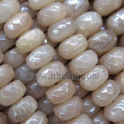 faceted rondelle peach MoonStone beads, light color plated