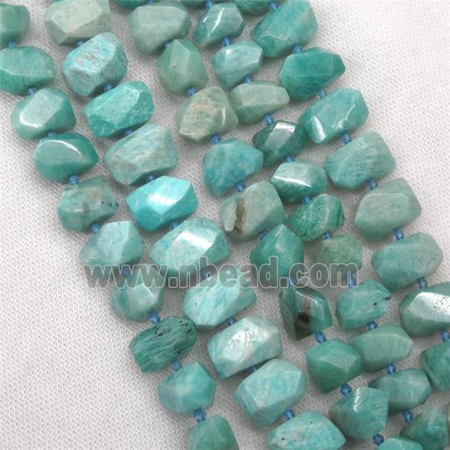 Russian Amazonite nugget beads, green, faceted freeform