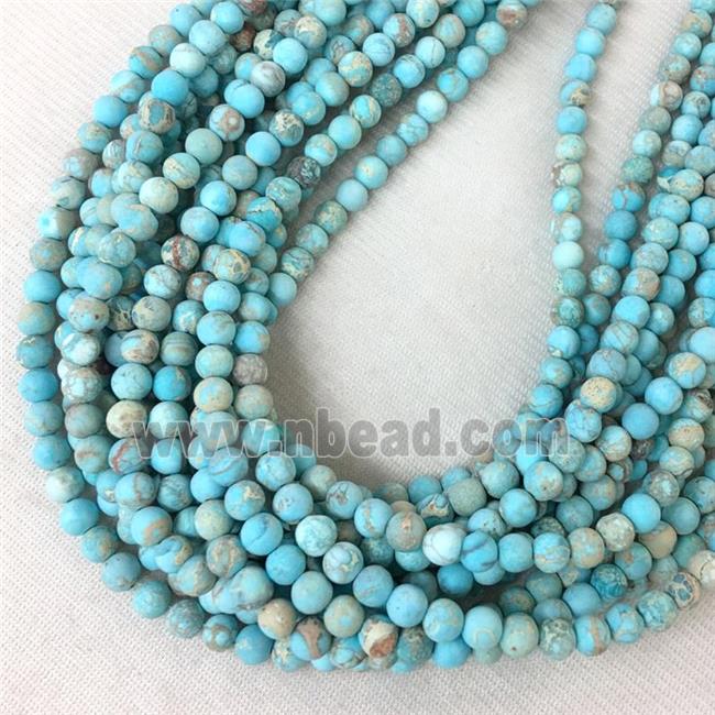 round blue Sea sediment jasper beads, matte