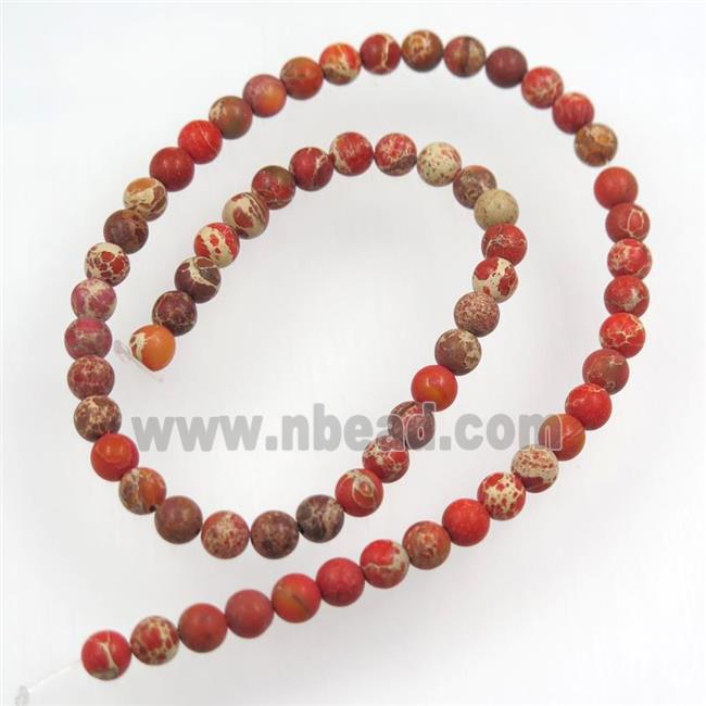 matte round Sea sediment jasper beads, Red