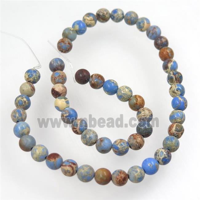 matte round Sea sediment jasper beads, blue