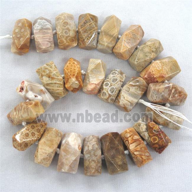 yellow coral fossil beads, faceted, nugget