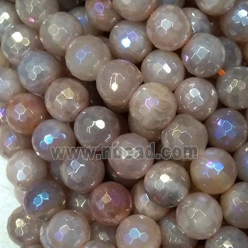 peach MoonStone beads, faceted round, AB color