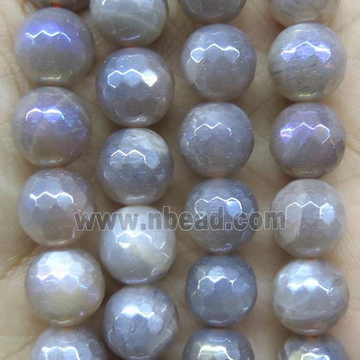 gray MoonStone beads, faceted round, AB color