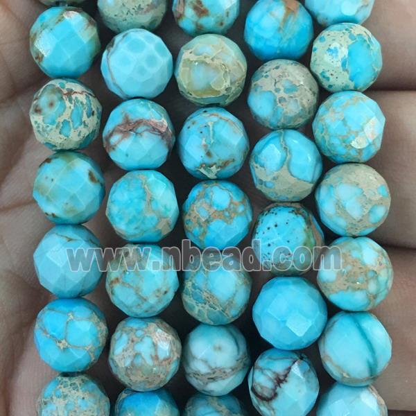 faceted round blue Sea sediment jasper beads