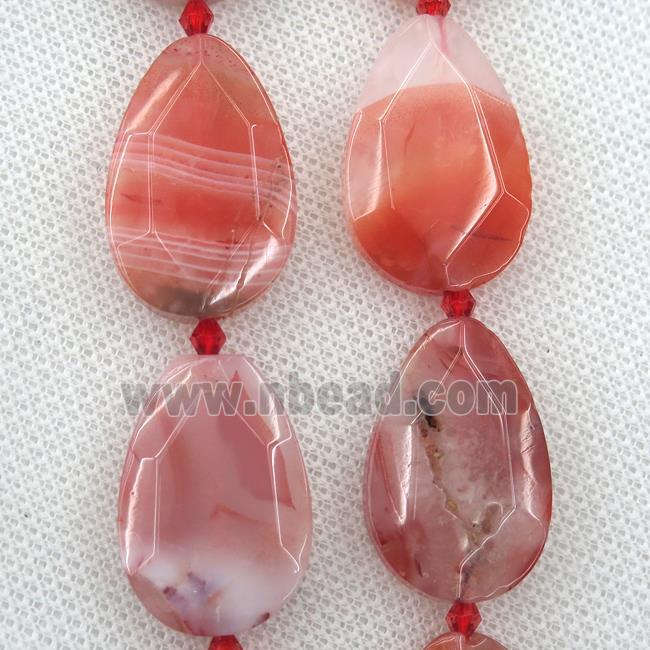 red agate beads, faceted teardrop