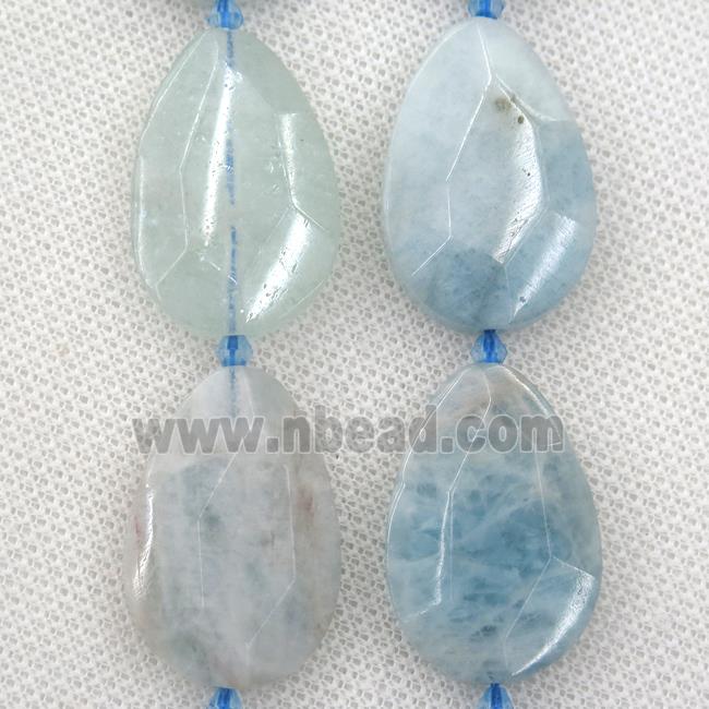 blue Aquamarine beads, faceted teardrop