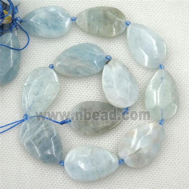 blue Aquamarine beads, faceted teardrop