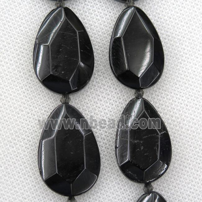 black Tourmaline beads, faceted teardrop