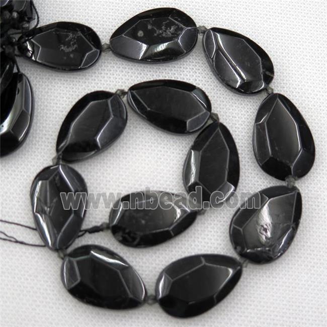 black Tourmaline beads, faceted teardrop