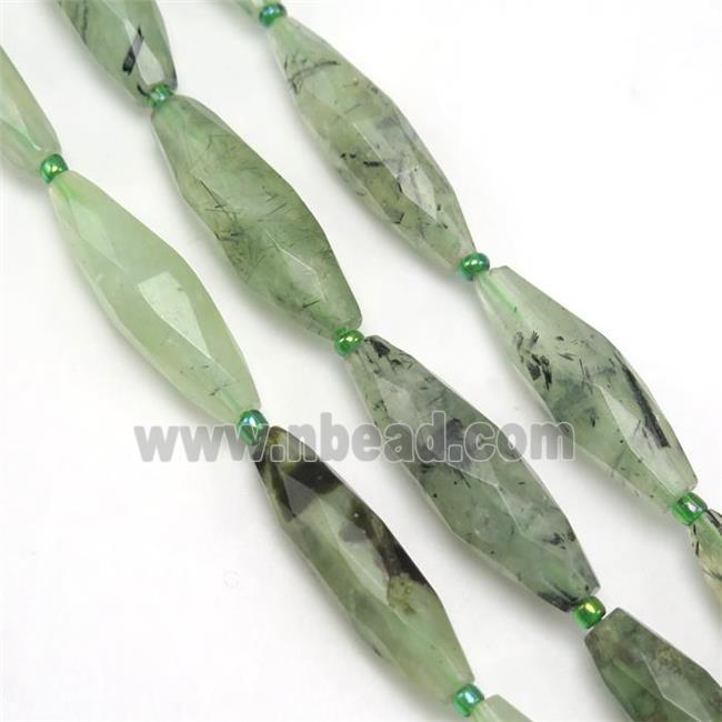 green Prehnite beads, faceted rice