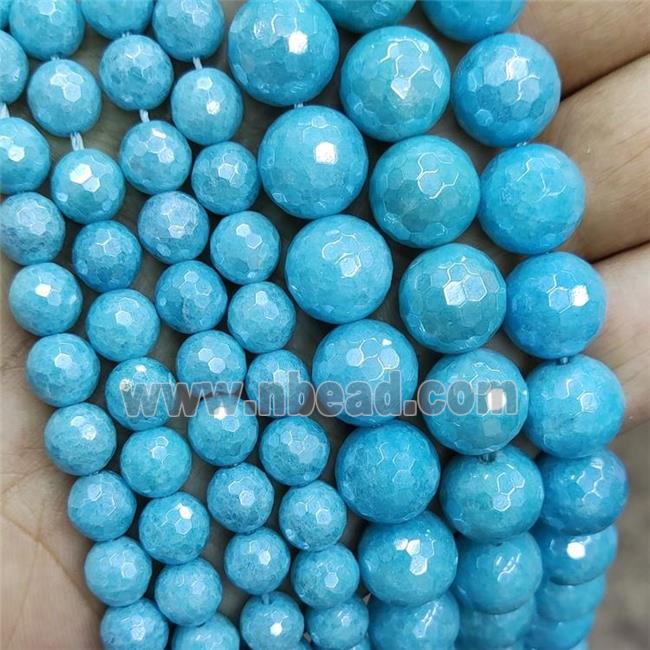 Faceted Round Jasper Beads Green Dye Light Electroplated