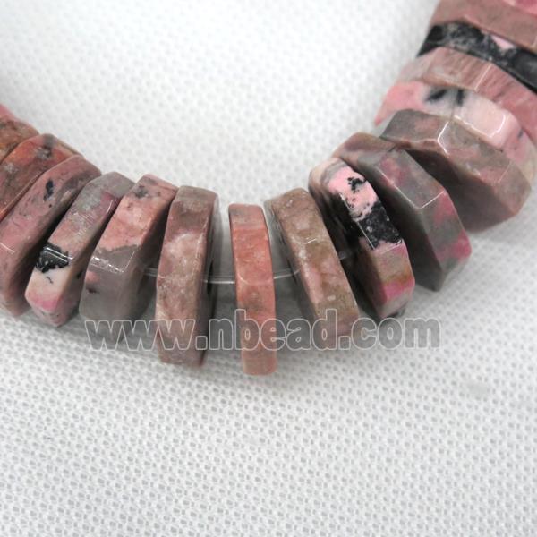Rhodonite beads, faceted heishi