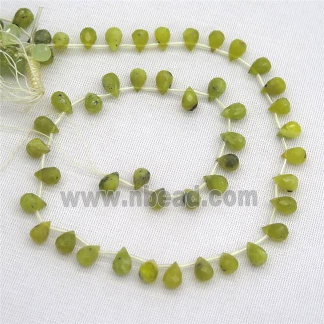 olive Korean Chrysoprase Beads, faceted teardrop, top-drilled