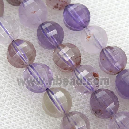Purple Phantom Quartz Beads Faceted Round