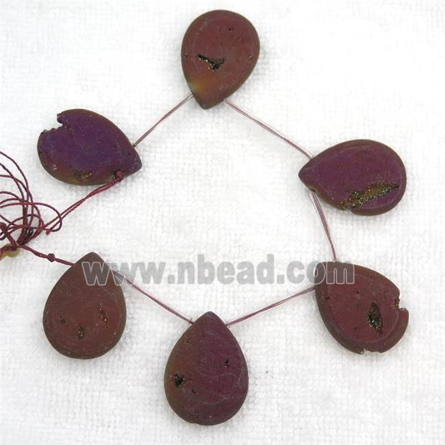 purple Druzy Agate teardrop beads, topdrilled